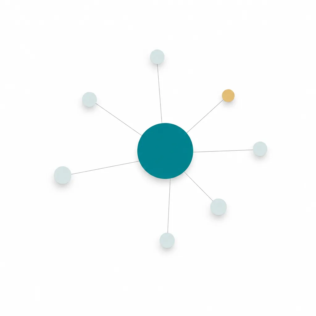 A teal dot connected by thin lines to smaller dots
