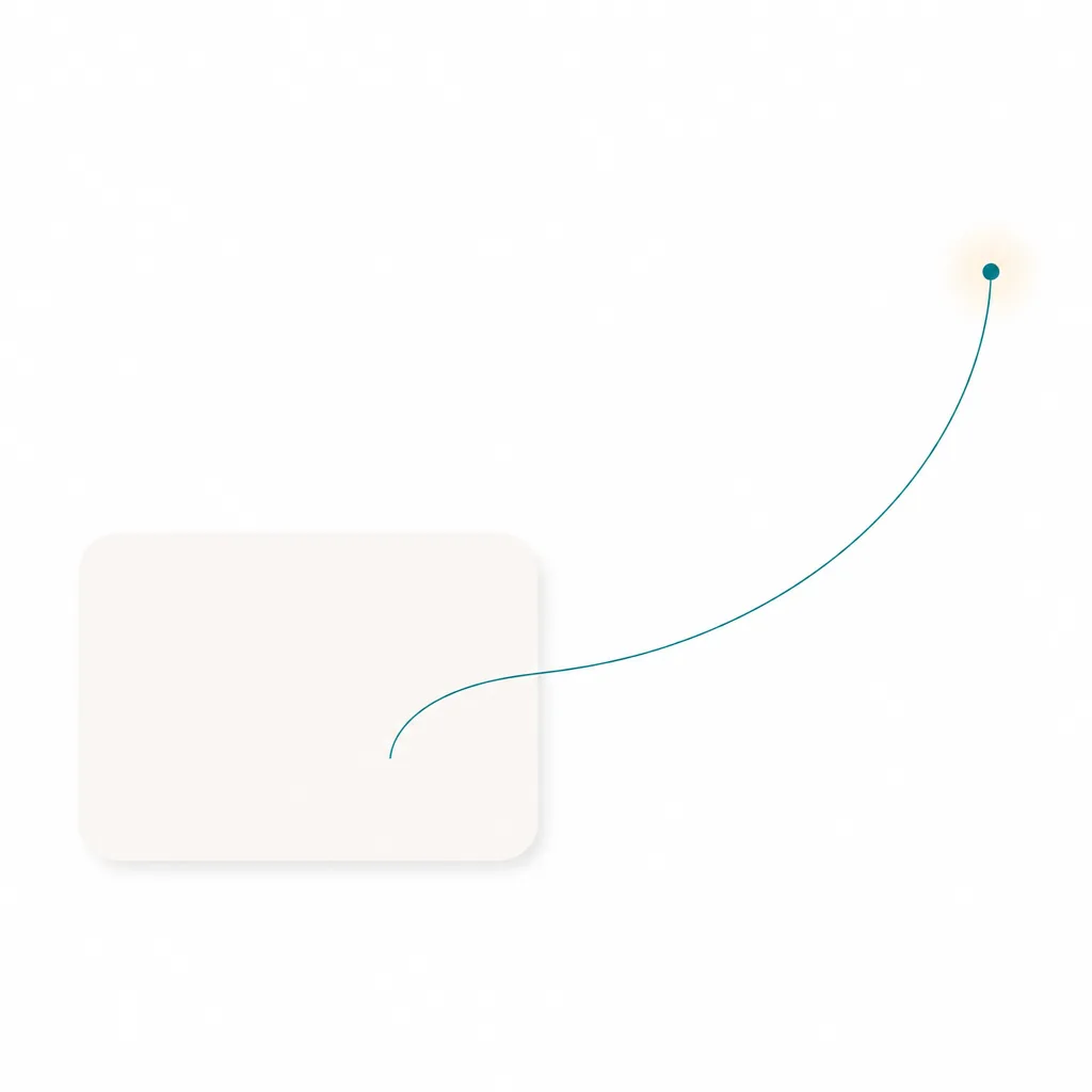 A soft card with a thin teal line arcing out to a dot